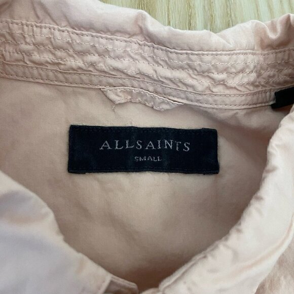 AllSaints Prospect Long Sleeve Button Down Shirt Peach Pink Men's size Small - Picture 5 of 8